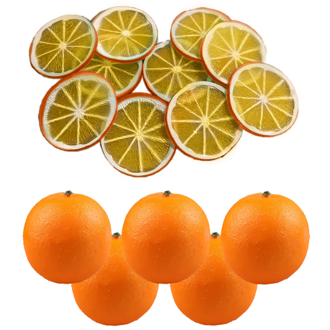 Babymoon Artificial 5 Oranges & 10 Orange Slices | Decorative Add-ons |  Photography Props | Set of 15