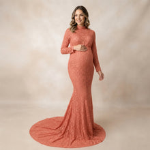 Load image into Gallery viewer, Babymoon High Neck Full Sleeve Maternity Gown Dress - Peach
