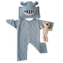 Load image into Gallery viewer, Babymoon (Set Of 4) Velvet Ready Romper, Toy, Pillow & Cap Baby Photoshoot Props-Blue