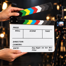 Load image into Gallery viewer, Babymoon Acrylic Movie Clapper Board | Colorful Film Clapperboard with Dry Erase Writing Surface for Filmmaking, Video Editing, Directors, and Studio Photography Props Stage Shows | 30x25cm | White