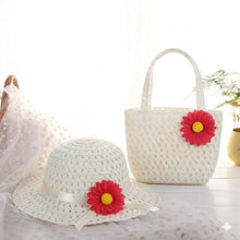 Load image into Gallery viewer, Babymoon Set of 2 | Baby Girls Summer Sunflower Straw Kids Sun Hat with Sling Purse Handbag | Beach Hat | 2-6 Years | White