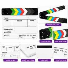 Load image into Gallery viewer, Babymoon Acrylic Movie Clapper Board | Colorful Film Clapperboard with Dry Erase Writing Surface for Filmmaking, Video Editing, Directors, and Studio Photography Props Stage Shows | 30x25cm | White