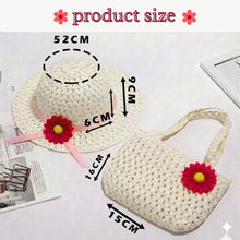Load image into Gallery viewer, Babymoon Set of 2 | Baby Girls Summer Sunflower Straw Kids Sun Hat with Sling Purse Handbag | Beach Hat | 2-6 Years | White