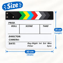 Load image into Gallery viewer, Babymoon Acrylic Movie Clapper Board | Colorful Film Clapperboard with Dry Erase Writing Surface for Filmmaking, Video Editing, Directors, and Studio Photography Props Stage Shows | 30x25cm | White