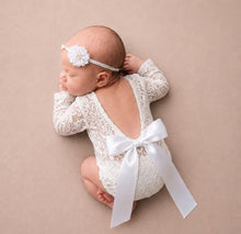 Load image into Gallery viewer, Babymoon Set of 2 | Lace Romper with Hairband Photoshoot Props Costume | 0-1 Month | White