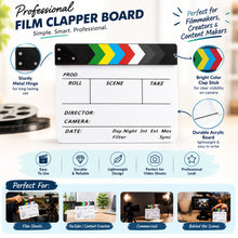 Load image into Gallery viewer, Babymoon Acrylic Movie Clapper Board | Colorful Film Clapperboard with Dry Erase Writing Surface for Filmmaking, Video Editing, Directors, and Studio Photography Props Stage Shows | 30x25cm | White