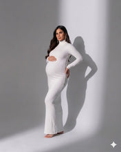 Load image into Gallery viewer, Babymoon Strechable High Neck Full Sleeve Maternity Gown Dress | White