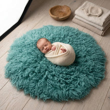 Load image into Gallery viewer, Babymoon 30CM | Round Wool Flokati Fur Blanket | Photoshoot Props | Teal Sea Green
