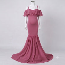 Load image into Gallery viewer, Babymoon Off Shoulder Maternity Gown Dress - Dark Pink
