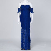 Load image into Gallery viewer, Babymoon Off Shoulder Maternity Gown Dress - Blue