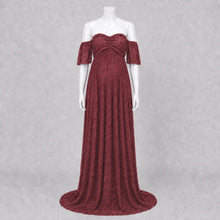 Load image into Gallery viewer, Babymoon Off Shoulder Maternity Gown Dress - Maroon