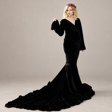 Load image into Gallery viewer, Babymoon Velvet Baggy Sleeve Maternity Gown Dress - Black