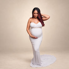 Load image into Gallery viewer, Babymoon Off Shoulder Maternity Gown Dress - White