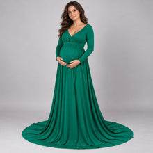 Load image into Gallery viewer, Babymoon Off Shoulder Maternity Gown Dress - Green