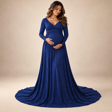 Load image into Gallery viewer, Babymoon Off Shoulder Maternity Gown Dress - Blue