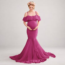 Load image into Gallery viewer, Babymoon Off Shoulder Maternity Gown Dress - Dark Pink