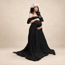 Load image into Gallery viewer, Babymoon Off Shoulder Maternity Gown Dress - Black