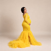 Load image into Gallery viewer, Babymoon Off Shoulder Maternity Gown Dress - Yellow