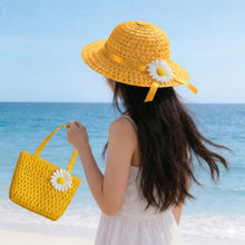 Load image into Gallery viewer, Babymoon Set of 2 | Baby Girls Summer Sunflower Straw Kids Sun Hat with Sling Purse Handbag | Beach Hat | 2-6 Years | Yellow