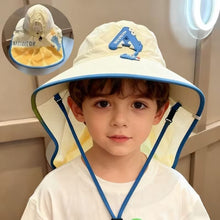 Load image into Gallery viewer, Babymoon Neck Flap Baby Boys Girls Kids Cartoon Summer Cap with Whistle and Adjustable Chin Strap Sun Beach Hat | Yellow | 2-8 Year