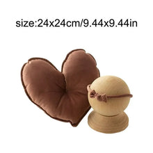 Load image into Gallery viewer, Babymoon | Set of 2 | Heart Shaped Pillow With Hairband | Baby Photoshoot Props | Posing Aids | Dark Brown