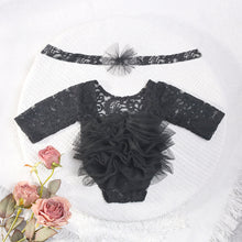 Load image into Gallery viewer, Babymoon Set of 2 | Fluffy Romper & Hairband | Baby Photoshoot Props Costumes | Black | 0-1 Month