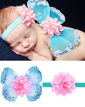 Load image into Gallery viewer, Babymoon Butterfly Fairy Angel Costumes Baby Wings Photography Props with Hairband | Baby Gift Set | Set of 2 | Blue