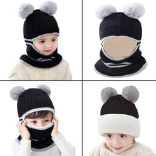 Load image into Gallery viewer, Babymoon Pom-Pom Knit Winter Kids Boys Girls Monkey Cap Baby Hat | Black | 2-8 yr
