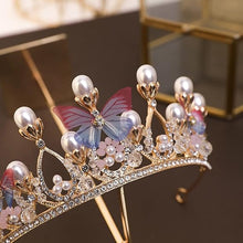 Load image into Gallery viewer, Babymoon Butterfly Alloy Crystal Girl’s Women’s Crown | Tiara Hairband Hair Accessories | Golden