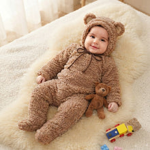 Load image into Gallery viewer, Babymoon Set of 2 | Fleece Suit with Infant Baby Bear Cap Hat | Baby Photography Props Costume | Baby Gift Set | 0-3 Months | Brown