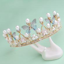 Load image into Gallery viewer, Babymoon Butterfly Alloy Crystal Girl’s Women’s Crown | Tiara Hairband Hair Accessories | Golden