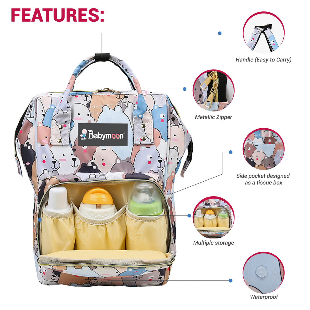 Babymoon Mother Diaper Bag Lightweight Multifunctional Travel Unisex Diaper Backpack - Multi Bear