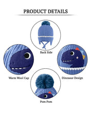 Load image into Gallery viewer, Babymoon Baby Dinosaur Design Cap with String Winter Kids Hat Boys Girls Caps | Blue | 1-15 Years
