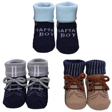 Load image into Gallery viewer, Babymoon Set of 3 | Non-Skid, Anti Slip Baby Socks Gift Box | Safety Protector | 0-9M | Blue