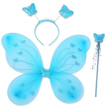 Load image into Gallery viewer, Babymoon Butterfly Fairy Angel Costumes Baby Wings Photography Props - Set of 3 | 6 Month To 10 Years | Lightblue