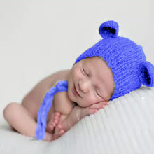 Load image into Gallery viewer, Babymoon Knitted Mohair Baby Hat Cap | Baby Photoshoot Props | 0-3 Months | Royal Blue