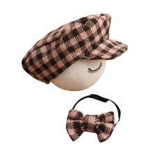 Load image into Gallery viewer, Babymoon Set of 2 | Gentleman French Cap with Bow | Baby Photoshoot Props | Pink-Brown
