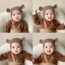Load image into Gallery viewer, Babymoon Stretchable Bear Ears Baby Photography Cap Hat | NewBorn Photoshoot Props | Coffee