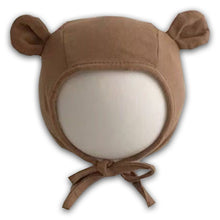 Load image into Gallery viewer, Babymoon Stretchable Bear Ears Baby Photography Cap Hat | NewBorn Photoshoot Props | Coffee
