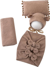 Load image into Gallery viewer, Babymoon (Set Of 4) Butterfly Ready Wrap, Jersey wrap, Pillow & Cap Baby Photography Props-Light Brown