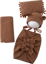 Load image into Gallery viewer, Babymoon (Set Of 4) Butterfly Ready Wrap, Jersey wrap, Pillow & Cap Baby Photography Props-Dark Brown