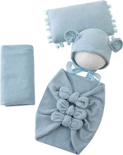 Load image into Gallery viewer, Babymoon (Set Of 4) Butterfly Ready Wrap, Jersey wrap, Pillow & Cap Baby Photography Props-Light Blue