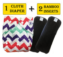 Load image into Gallery viewer, Babymoon 1 Cloth Diaper with 5Layers Grey Insert Premium Adjustable Reusable Cloth Diaper (Zigzag)