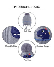 Load image into Gallery viewer, Babymoon Baby Dinosaur Design Cap with String Winter Kids Hat Boys Girls Caps | Grey | 1-15 Years