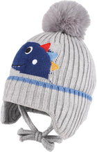 Load image into Gallery viewer, Babymoon Baby Dinosaur Design Cap with String Winter Kids Hat Boys Girls Caps | Grey | 1-15 Years