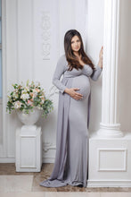 Load image into Gallery viewer, Babymoon Full Sleeve Long Tail Maternity Gown Dress | Grey