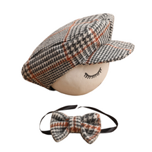Load image into Gallery viewer, Babymoon Set of 2 | Gentleman French Cap with Bow | Baby Photoshoot Props | Grey-White