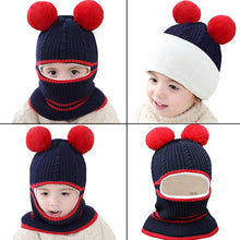 Load image into Gallery viewer, Babymoon Pom-Pom Knit Winter Kids Boys Girls Monkey Cap Baby Hat | Navy Blue | 2-8 yr