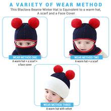 Load image into Gallery viewer, Babymoon Pom-Pom Knit Winter Kids Boys Girls Monkey Cap Baby Hat | Navy Blue | 2-8 yr