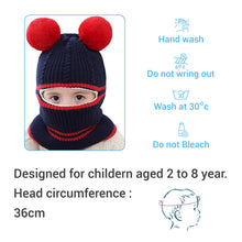 Load image into Gallery viewer, Babymoon Pom-Pom Knit Winter Kids Boys Girls Monkey Cap Baby Hat | Navy Blue | 2-8 yr
